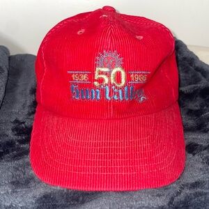 Vintage Corduroy Hat Cap Sun Valley 80s 50th Embroidered Idaho Red